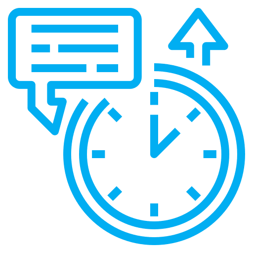 Clock with chat bubble and arrow icon.