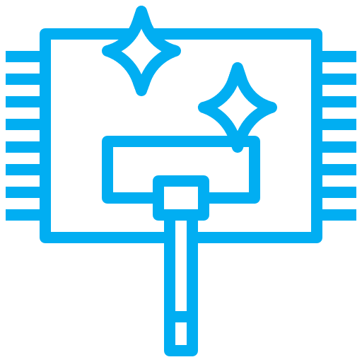 Blue mop icon with shining stars.
