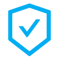 Blue shield with checkmark on black background.